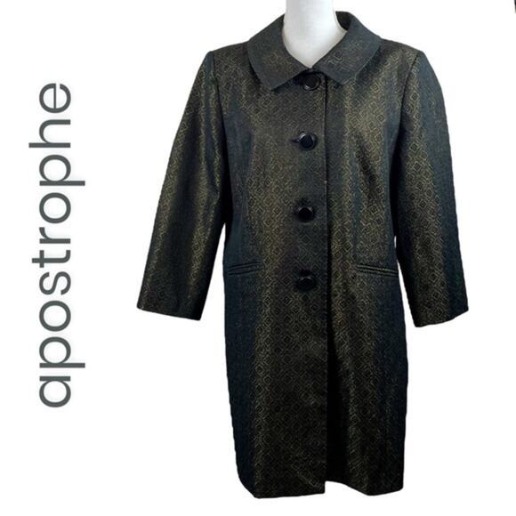 Apostrophe Metallic Black & Gold Long Party Event Jacket NWOT Size M - Picture 2 of 12